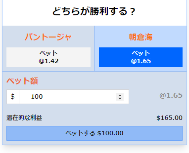 ビーベット パントージャvs朝倉海 ベット確定